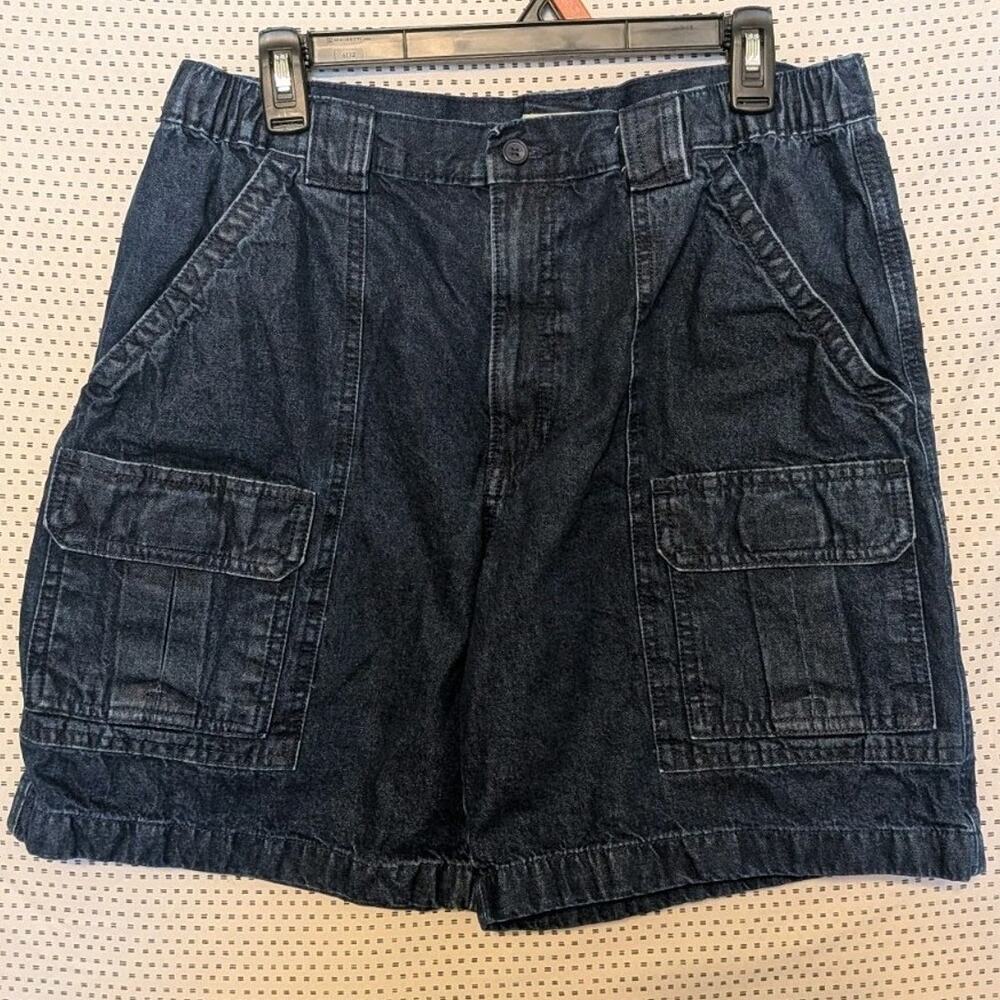 Savane Cargo Denim Shorts Mens 34 Blue Faded Jean Cotton Elastic Waist Utility